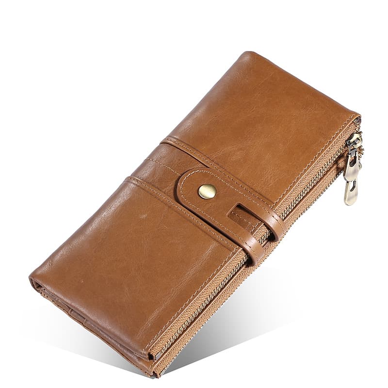 コンパクト 財布 大容量ジップ付き本革二つ折り財布