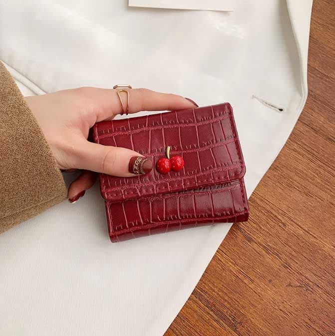 コンパクト 財布 さくらんぼ飾り二つ折り財布コンパクトミニ大容量