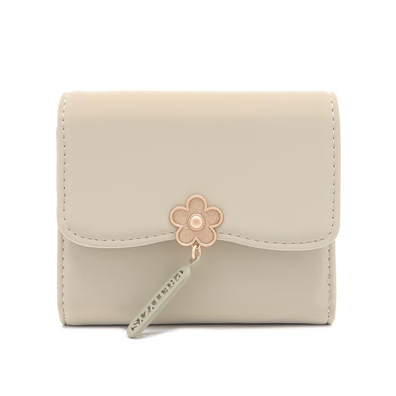 コンパクト 財布 花モチーフ付きミニマル三つ折り財布