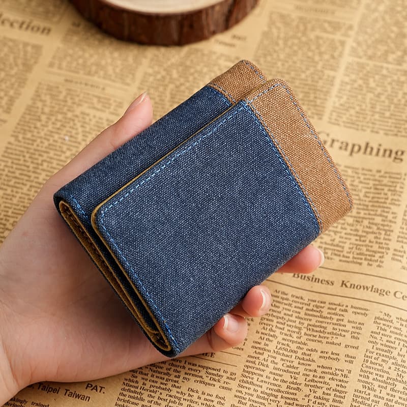 コンパクト 財布 デニム素材の三つ折りミニウォレット