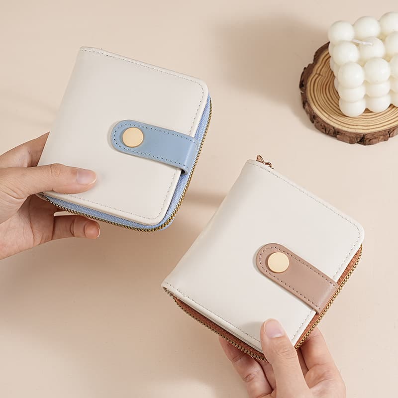 コンパクト 財布レディース 本革ミニサイズ二つ折り財布ラウンドファスナー付き