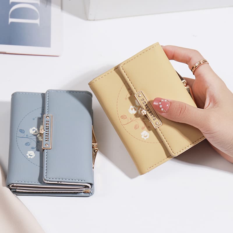 コンパクト財布 花柄デザイン 三つ折り ミニ財布