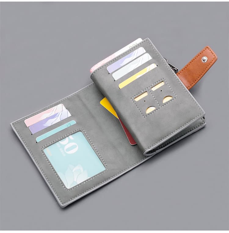 コンパクト 財布 多機能ファスナー付き二つ折り財布