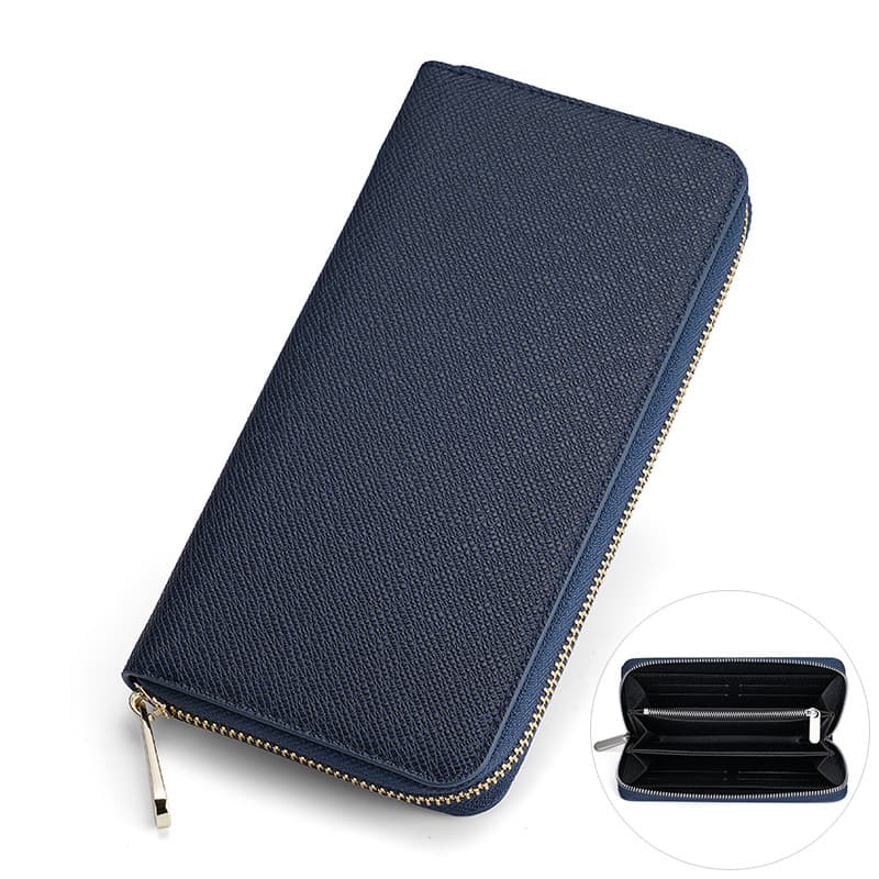 コンパクト 財布 クロスレザー ラウンドジップ 長財布