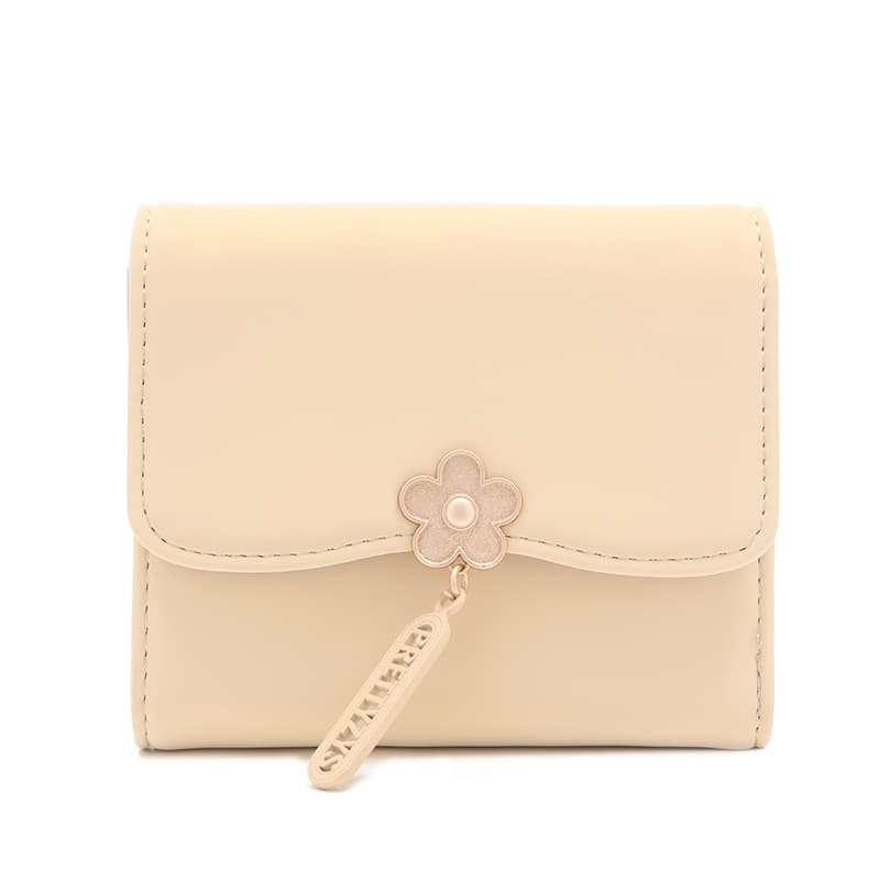 コンパクト 財布 花モチーフ付きミニマル三つ折り財布