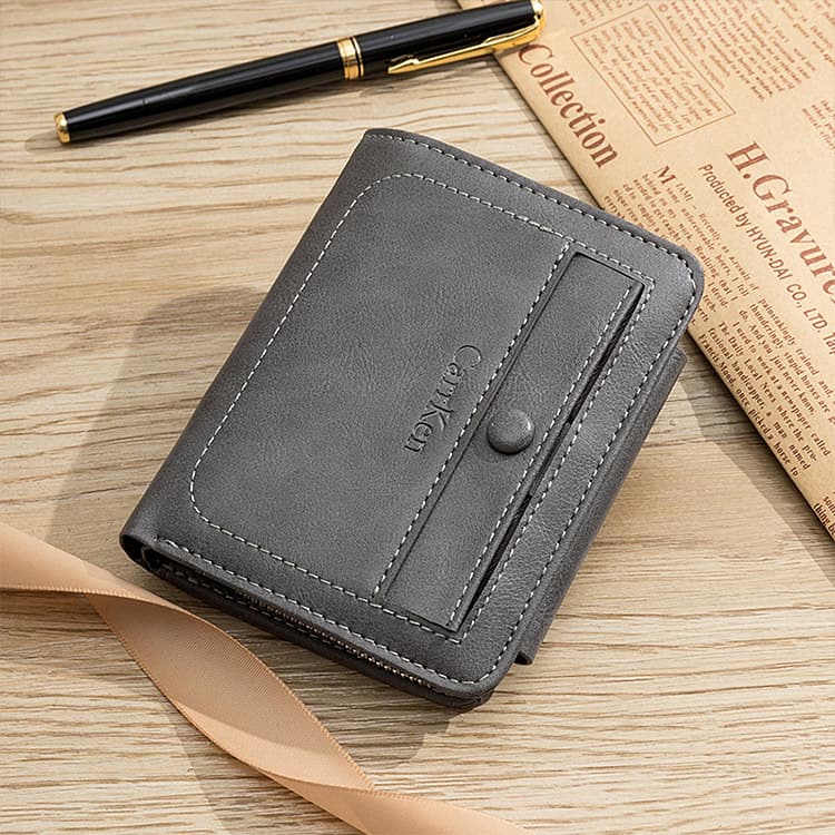 コンパクト財布 多機能ポケット付き本革三つ折りコンパクト財布