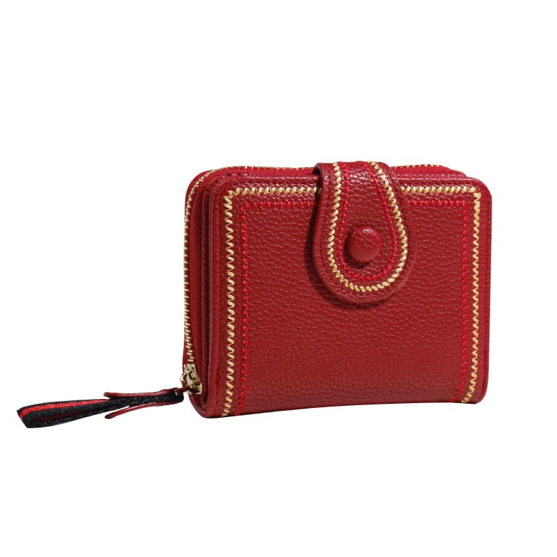 コンパクト財布 高級感溢れる上質型押し牛革ラウンドファスナー財布