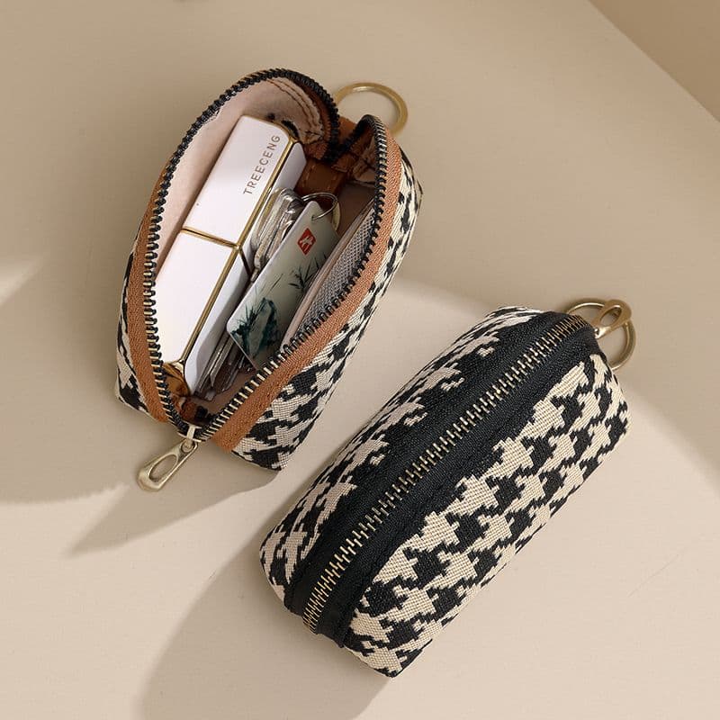 コンパクト 財布 千鳥格子柄 小銭入れ ミニポーチ キーリング付
