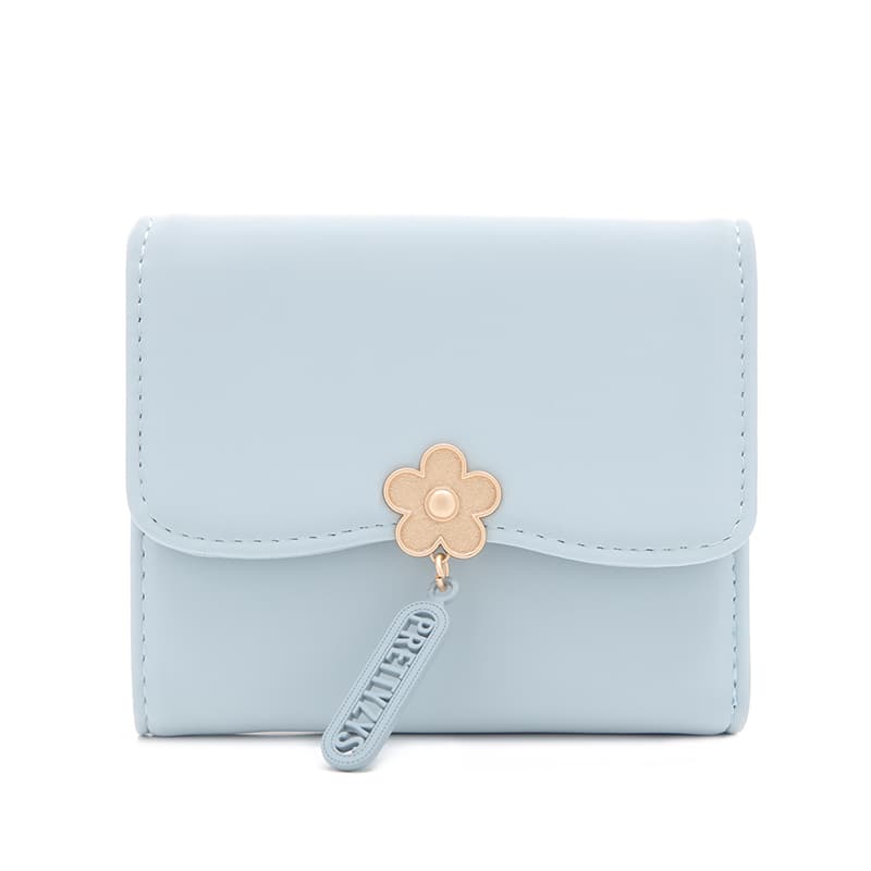 コンパクト 財布 花モチーフ付きミニマル三つ折り財布