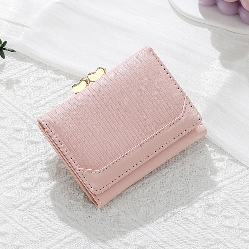 コンパクト財布 ハート留め金具付き 三つ折りミニ財布