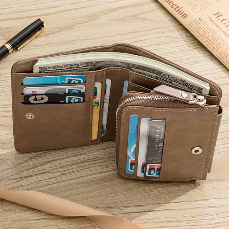 コンパクト財布 多機能ポケット付き本革三つ折りコンパクト財布