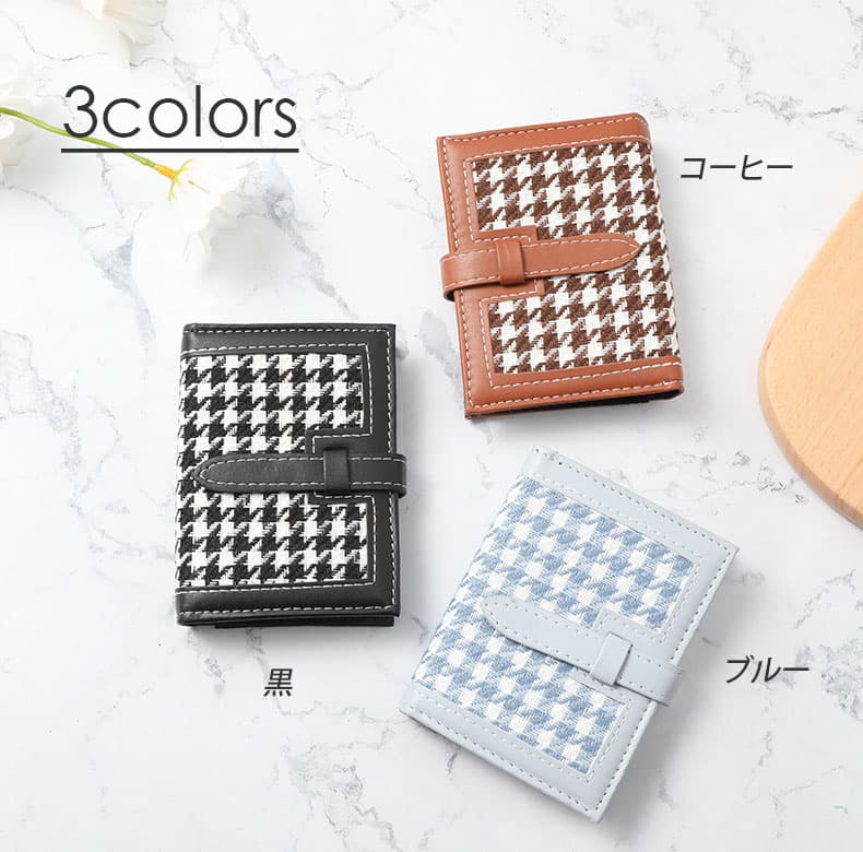 コンパクト 財布 千鳥格子柄 二つ折り財布 コンパクト 大容量カード収納