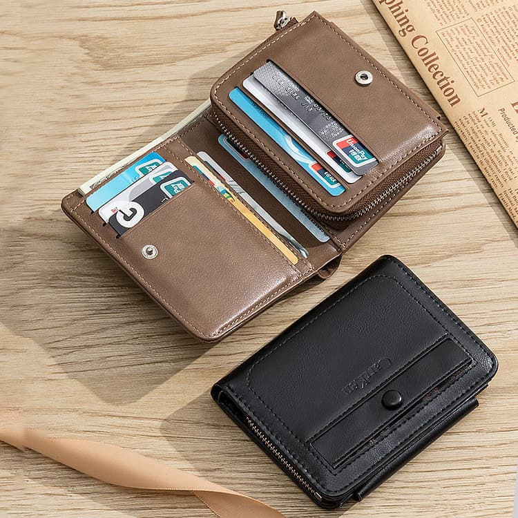 コンパクト財布 多機能ポケット付き本革三つ折りコンパクト財布