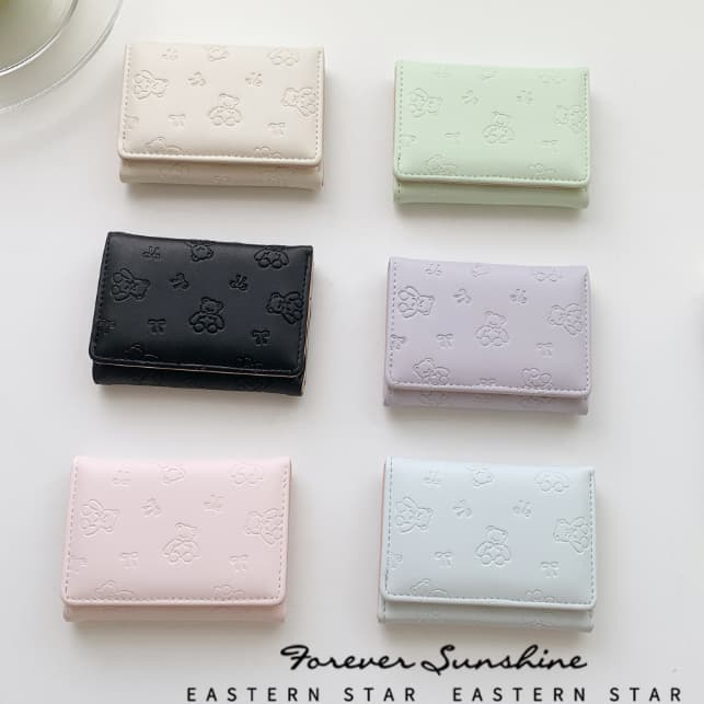 コンパクト 財布 レディース 型押し加工 薄型軽量 三つ折り小銭入れ付き短財布