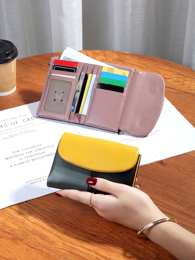 コンパクト財布 カラーブロック 三つ折り コンパクト財布