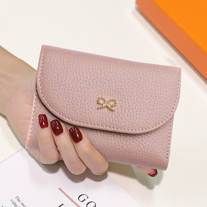 コンパクト財布 上品リボン飾り コンパクトミニ財布