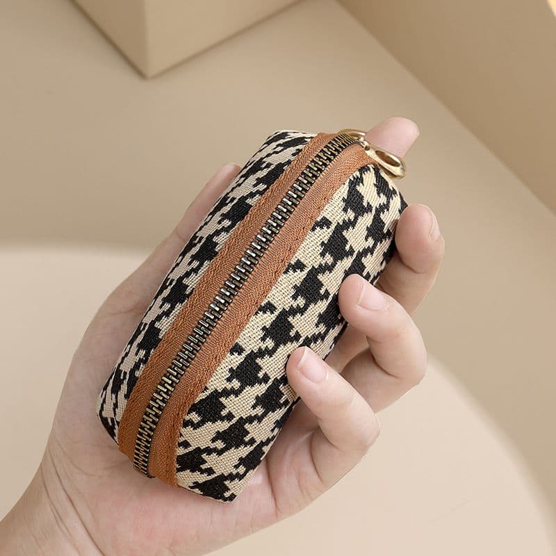 コンパクト 財布 千鳥格子柄 小銭入れ ミニポーチ キーリング付