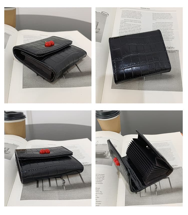 コンパクト 財布 さくらんぼ飾り二つ折り財布コンパクトミニ大容量