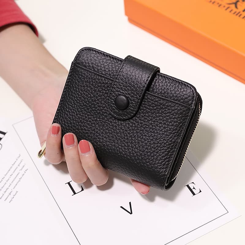 コンパクト 財布 本革ボタン留め多機能二つ折り財布