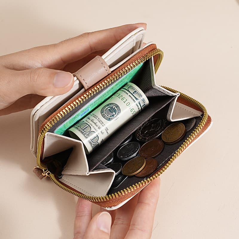 コンパクト 財布レディース 本革ミニサイズ二つ折り財布ラウンドファスナー付き