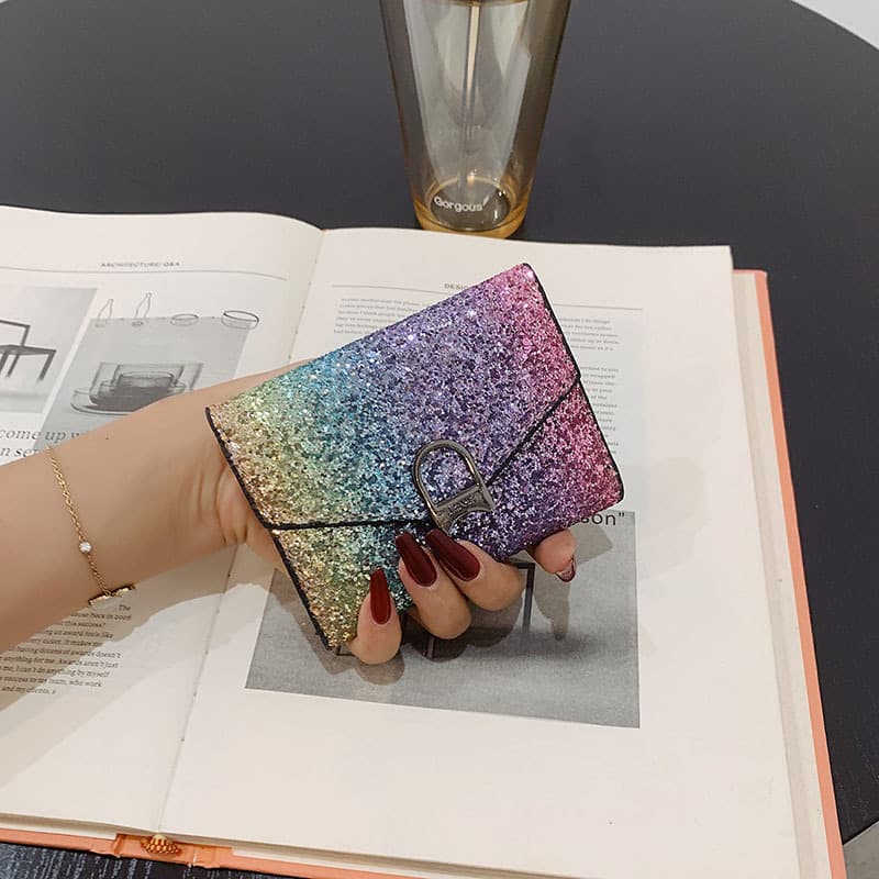 コンパクト 財布 キラキラ輝く ハート留め金 三つ折り財布