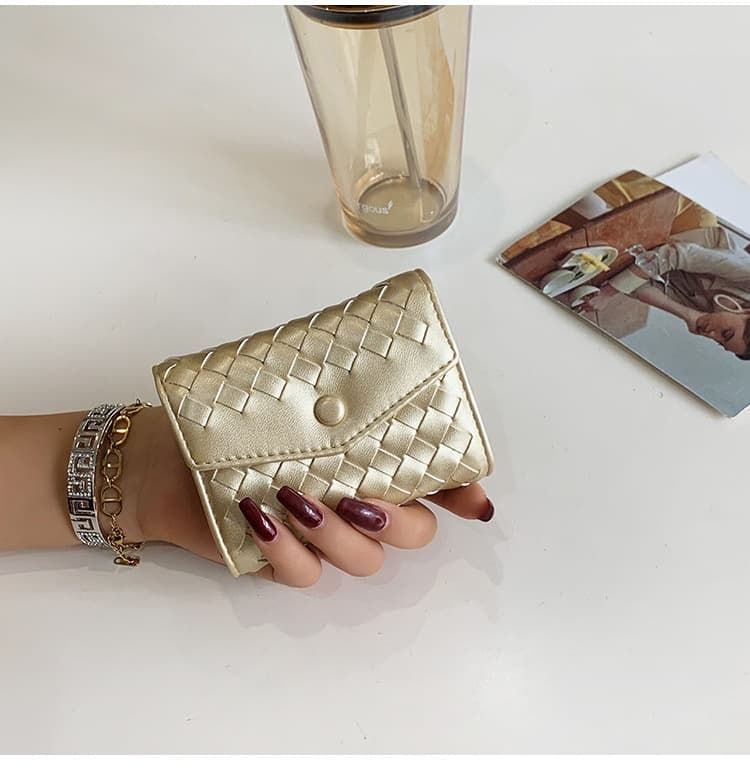  レディース 編み込み風 コンパクト三つ折り財布 大容量