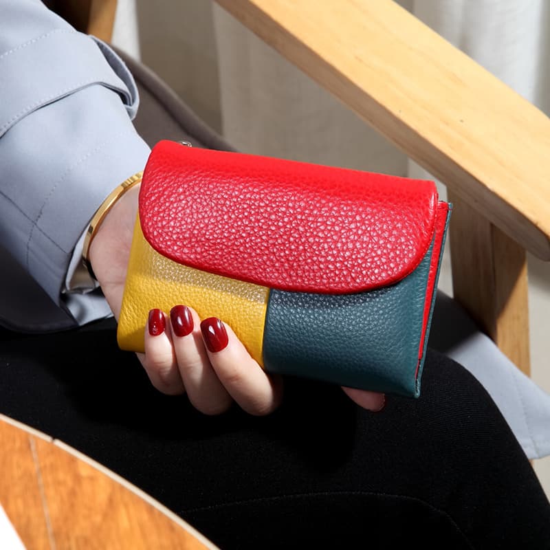 コンパクト財布 カラーブロック 三つ折り コンパクト財布