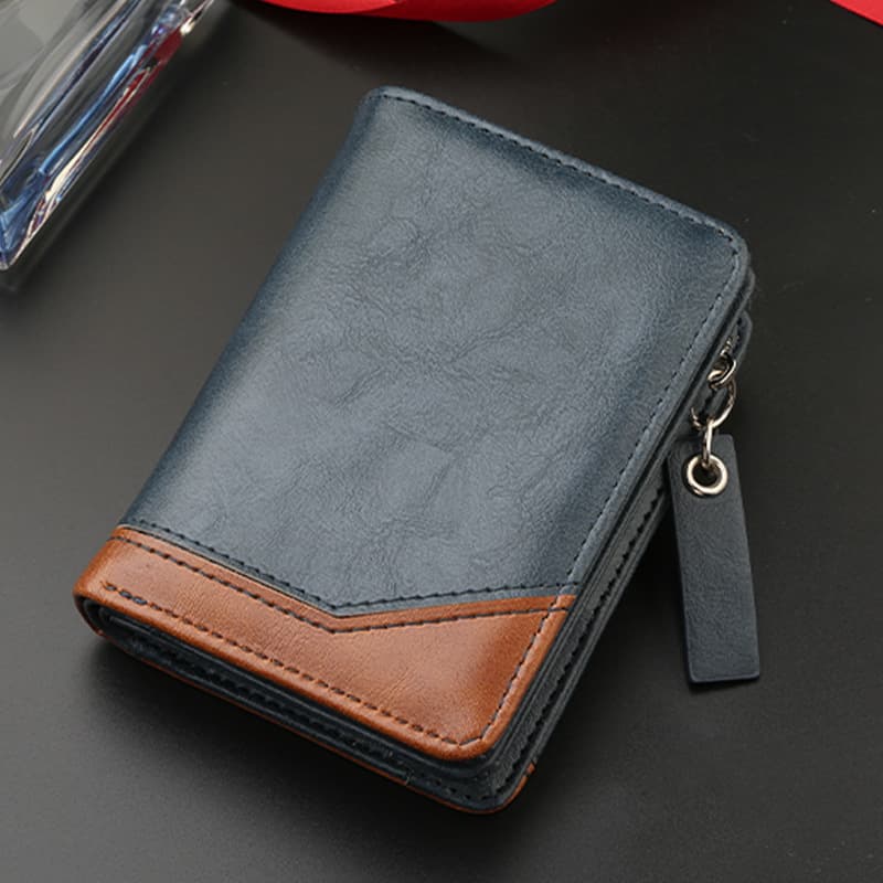 コンパクト 財布 二色使い本革ラウンドファスナー折り財布