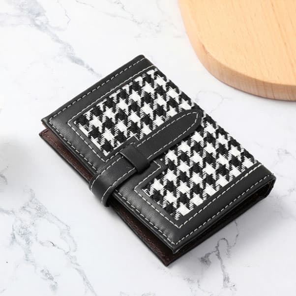 コンパクト 財布 千鳥格子柄 二つ折り財布 コンパクト 大容量カード収納