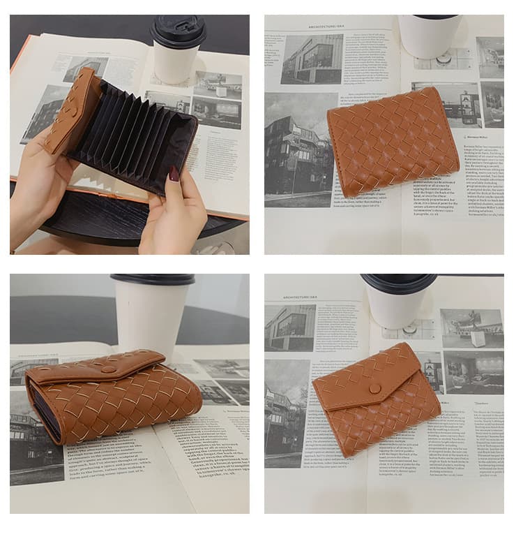  レディース 編み込み風 コンパクト三つ折り財布 大容量