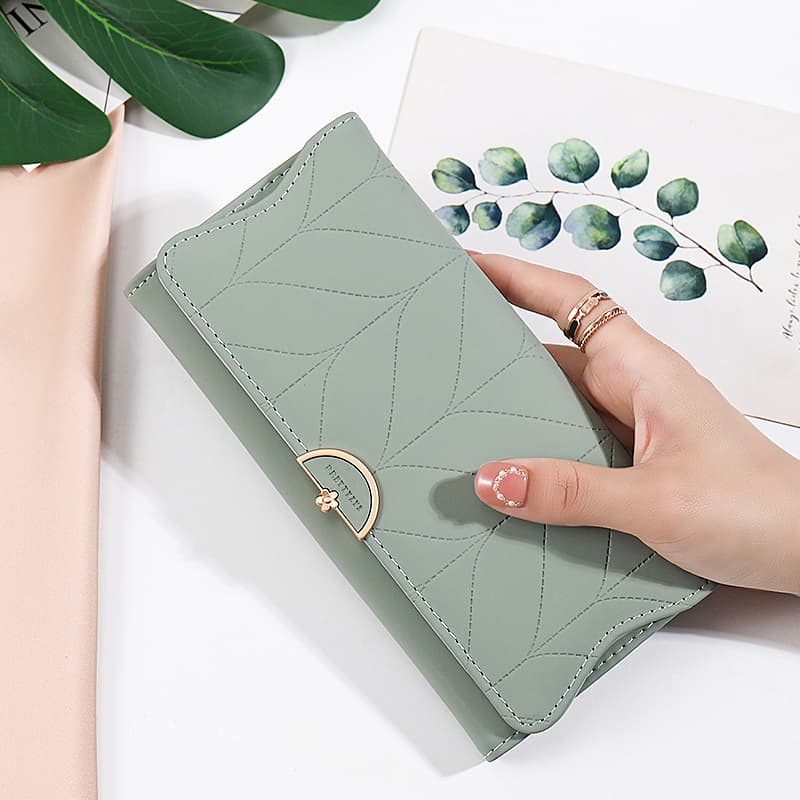 コンパクト 財布 優美な葉模様型押し多機能財布