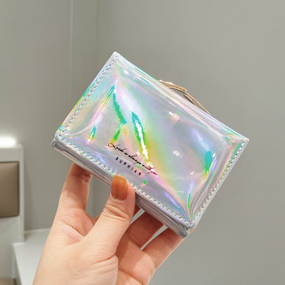 コンパクト 財布 がま口三つ折りコンパクト財布 光沢オーロラカラー