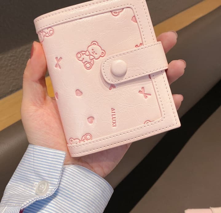 コンパクト 財布 二つ折り くまモチーフ 可愛い ミニ財布 スナップボタン式