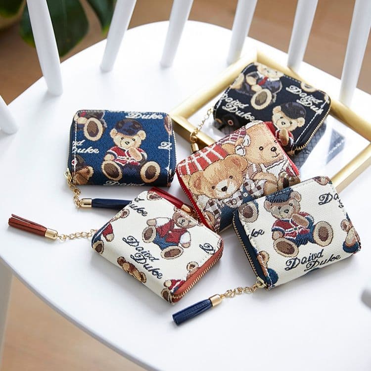 コンパクト 財布 くまさん刺繍 ミニジップウォレット