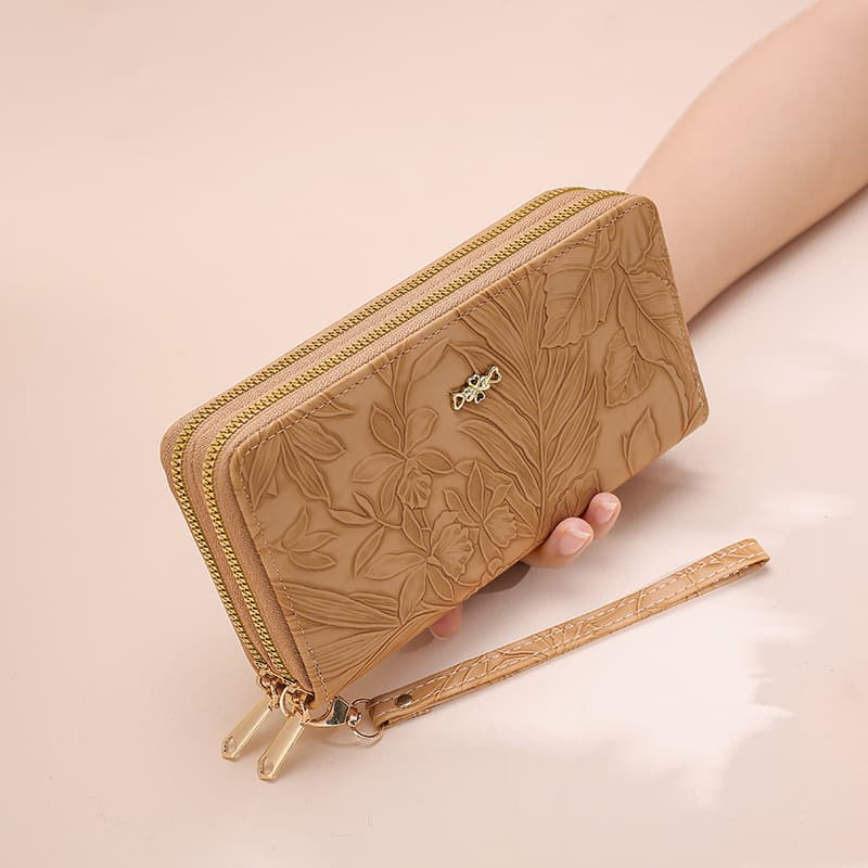コンパクト 財布 優美な花柄型押し二つ折り財布