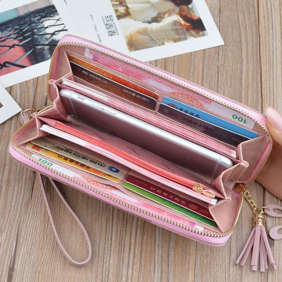 コンパクト 財布 ハートステッチ タッセル付き ウォレット