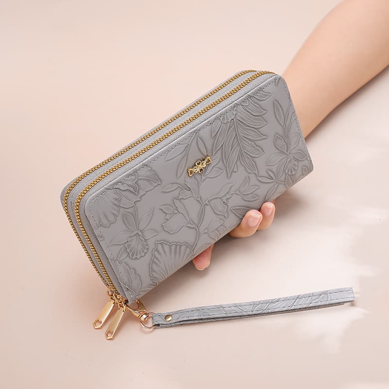 コンパクト 財布 優美な花柄型押し二つ折り財布