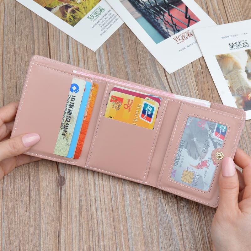 コンパクト 財布 かわいいハート柄三つ折りミニ財布